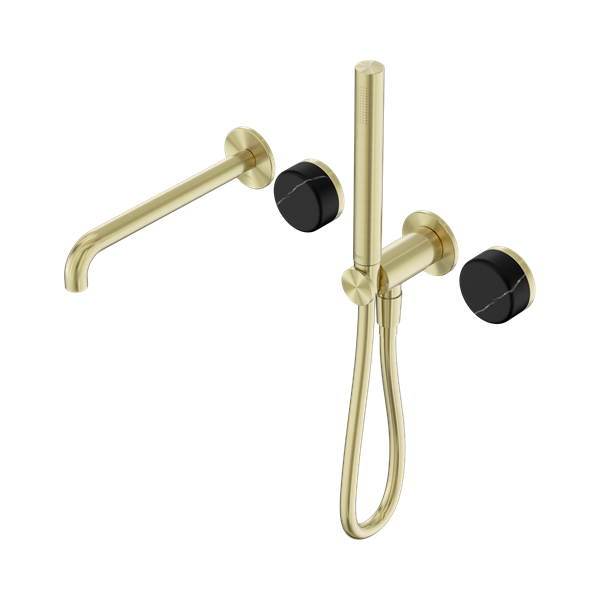 Nero Serenity Progressive Shower System With Spout With Marquina Black Handle And Slim Shower Brushed Gold - 24E129BG