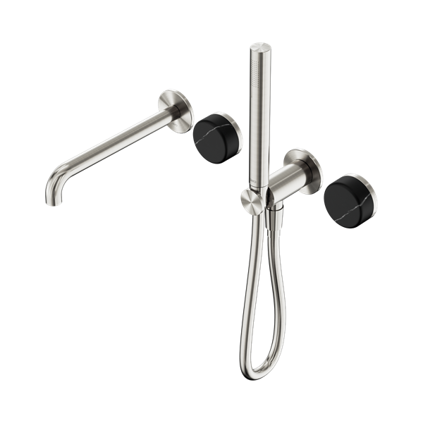 Nero Serenity Progressive Shower System With Spout With Marquina Black Handle And Slim Shower Brushed Nickel - 24E129BN