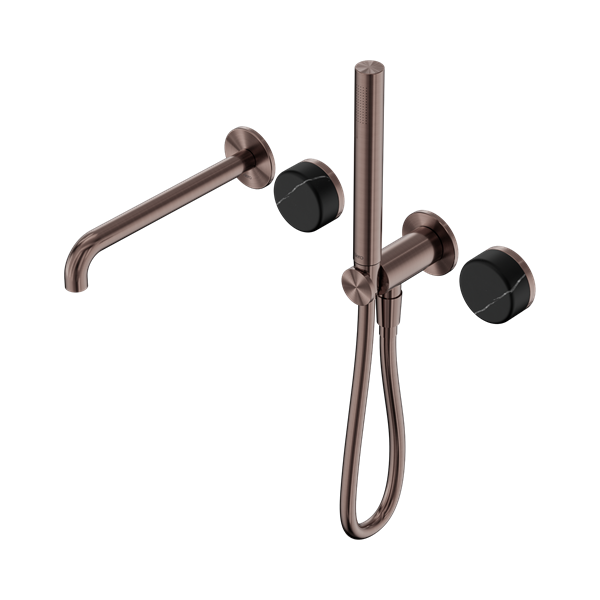 Nero Serenity Progressive Shower System With Spout With Marquina Black Handle And Slim Shower Brushed Bronze - 24E129BZ