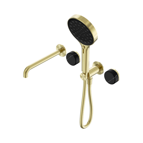Nero Serenity Progressive Shower System With Spout With Marquina Black Handle And Serenity Hand Shower Brushed Gold - 24E130BG