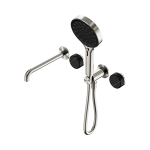 Nero Serenity Progressive Shower System With Spout With Marquina Black Handle And Serenity Hand Shower Brushed Nickel - 24E130BN
