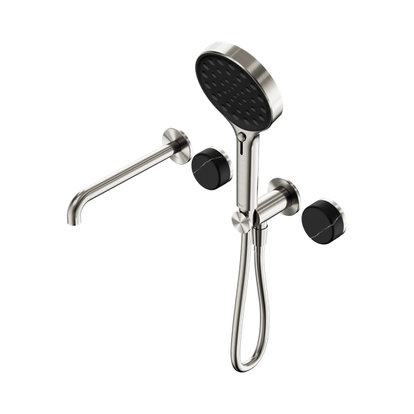 Nero Serenity Progressive Shower System With Spout With Marquina Black Handle And Serenity Hand Shower Brushed Nickel - 24E130BN