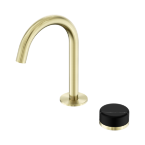 Nero Serenity Progressive Basin Mixer Arc Spout With Marquina Black Handle Brushed Gold - 24E133BG