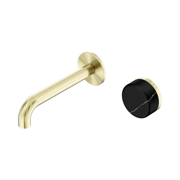 Nero Serenity Progressive Wall Basin Mixer 160mm Spout With Marquina Black Handle Brushed Gold - 24E138BG