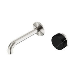 Nero Serenity Progressive Wall Basin Mixer 160mm Spout With Marquina Black Handle Brushed Nickel - 24E138BN