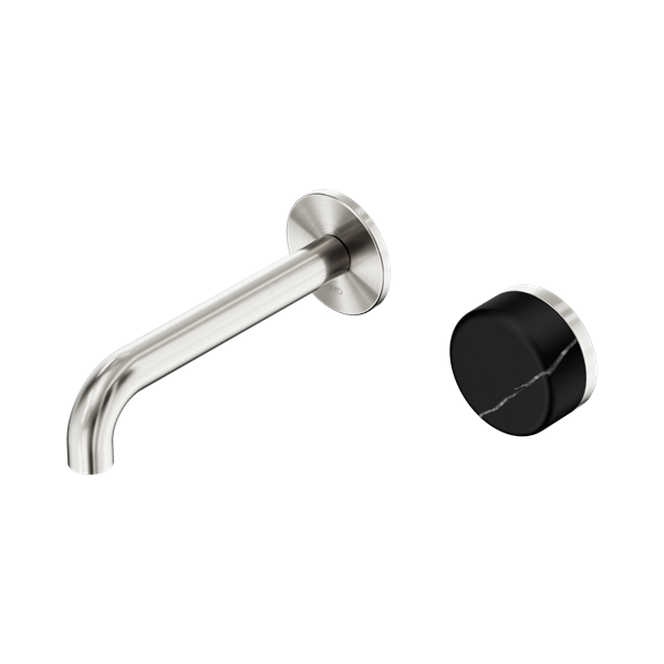Nero Serenity Progressive Wall Basin Mixer 160mm Spout With Marquina Black Handle Brushed Nickel - 24E138BN