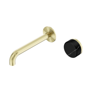 Nero Serenity Progressive Wall Basin Mixer 185mm Spout With Marquina Black Handle Brushed Gold - 24E139BG