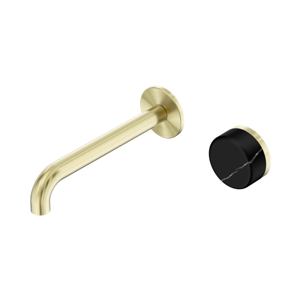 Nero Serenity Progressive Wall Basin Mixer 185mm Spout With Marquina Black Handle Brushed Gold - 24E139BG