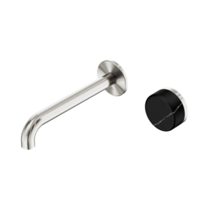 Nero Serenity Progressive Wall Basin Mixer 185mm Spout With Marquina Black Handle Brushed Nickel - 24E139BN