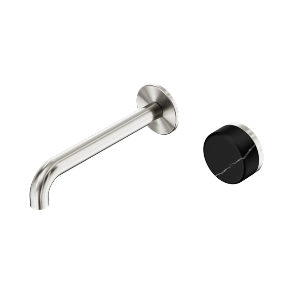Nero Serenity Progressive Wall Basin Mixer 185mm Spout With Marquina Black Handle Brushed Nickel - 24E139BN