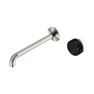 Nero Serenity Progressive Wall Basin Mixer 220mm Spout With Marquina Black Handle Brushed Nickel - 24E140BN