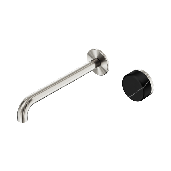 Nero Serenity Progressive Wall Basin Mixer 220mm Spout With Marquina Black Handle Brushed Nickel - 24E140BN
