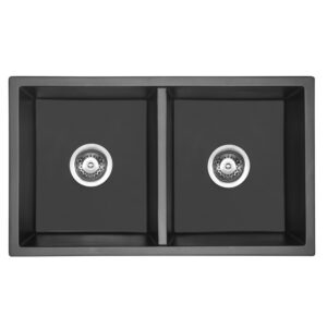 Bad und Küche Arcko Granite Under/Overmount Double Bowl Granite Sink - Matte Black - BKGS7745D