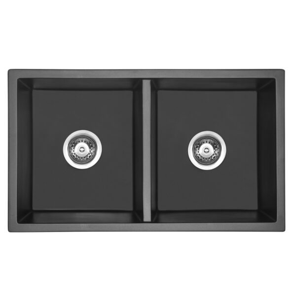 Bad und Küche Arcko Granite Under/Overmount Double Bowl Granite Sink - Matte Black - BKGS7745D