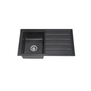 Bad und Küche Arcko Granite Single Bowl With Drainer Granite Sink Nth - Matte Black - BKGS8649