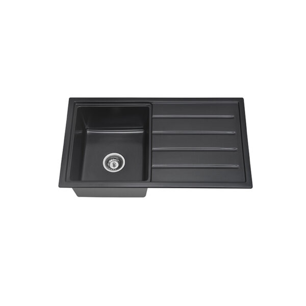 Bad und Küche Arcko Granite Single Bowl With Drainer Granite Sink Nth - Matte Black - BKGS8649