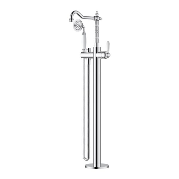 Modern National Bordeaux Freestanding Bath Mixer With Handshower - Electroplated Chrome - BOR012