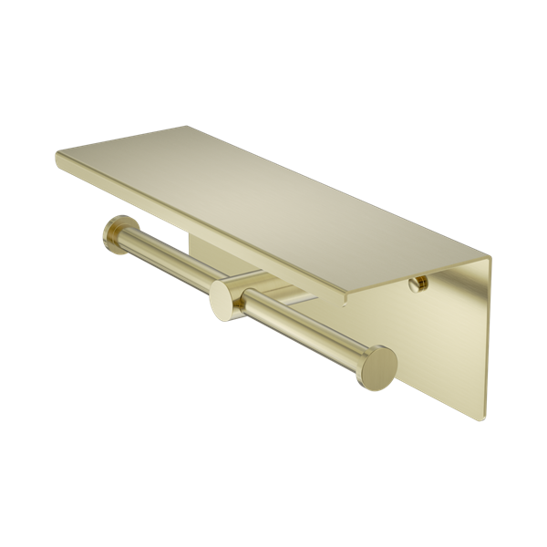 Nero Mecca Double Toilet Roll Holder With Shelf Brushed Gold - NR1986eBG