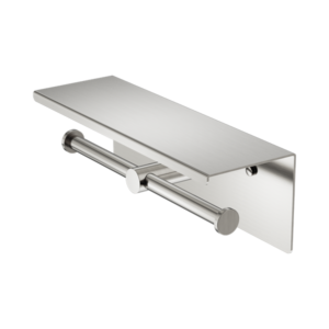 Nero Mecca Double Toilet Roll Holder With Shelf Brushed Nickel - NR1986eBN