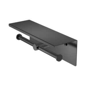 Nero Mecca Double Toilet Roll Holder With Shelf Gun Metal - NR1986eGM