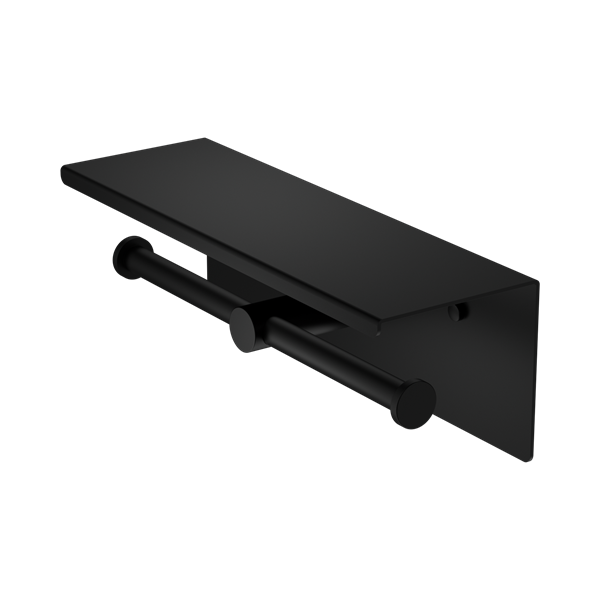Nero Mecca Double Toilet Roll Holder With Shelf Matte Black - NR1986eMB
