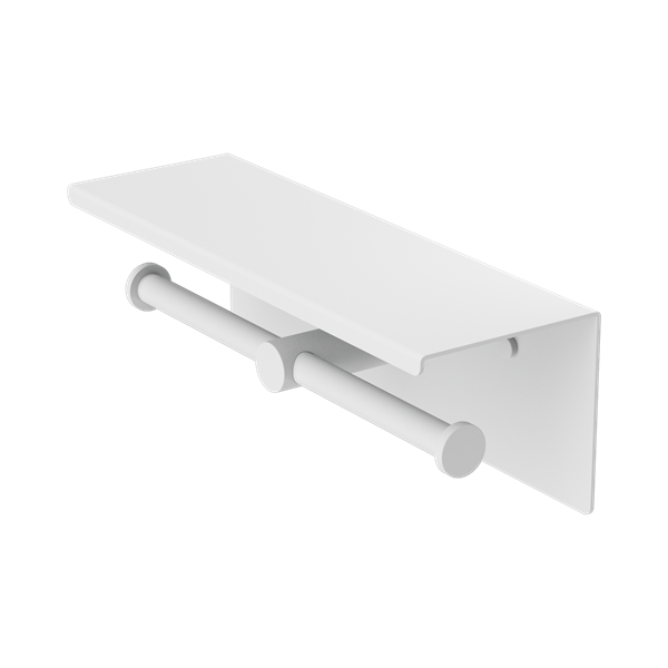 Nero Mecca Double Toilet Roll Holder With Shelf Matte White - NR1986eMW