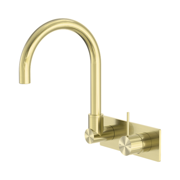 Nero Mecca Wall Basin/Bath Mixer Swivel Spout Handle Up Brushed Gold - NR221910PBG