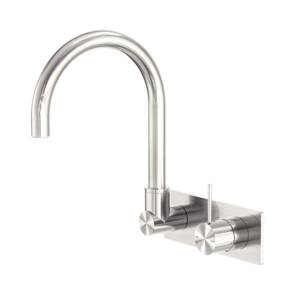 Nero Mecca Wall Basin/Bath Mixer Swivel Spout Handle Up Brushed Nickel - NR221910PBN