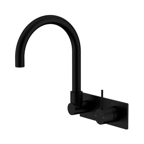 Nero Mecca Wall Basin/Bath Mixer Swivel Spout Handle Up Matte Black - NR221910PMB