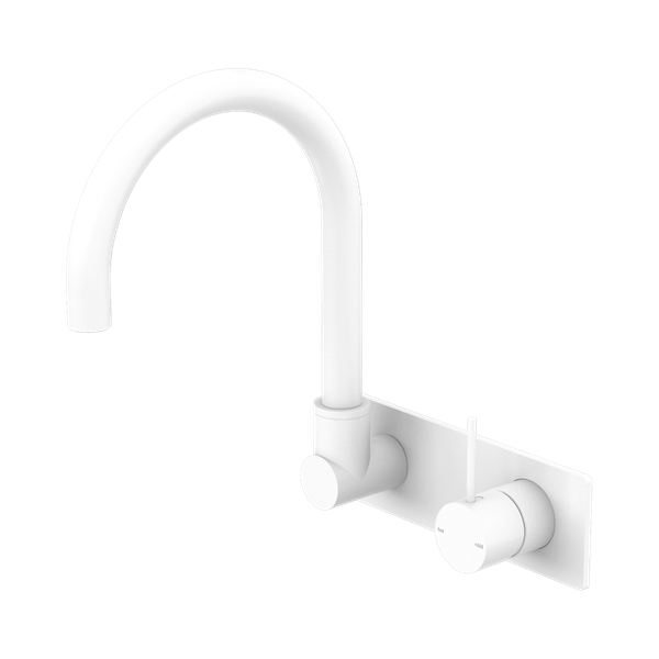 Nero Mecca Wall Basin/Bath Mixer Swivel Spout Handle Up Matte White - NR221910PMW