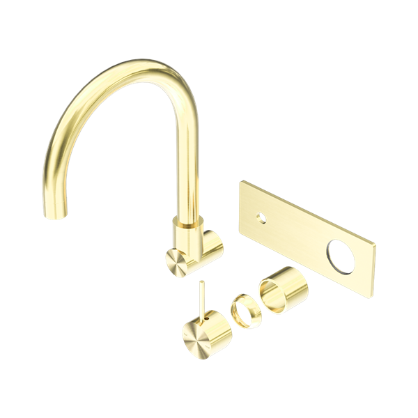 Nero Mecca Wall Basin/Bath Mixer Swivel Spout Handle Up Trim Kits Only Brushed Gold - NR221910PTBG