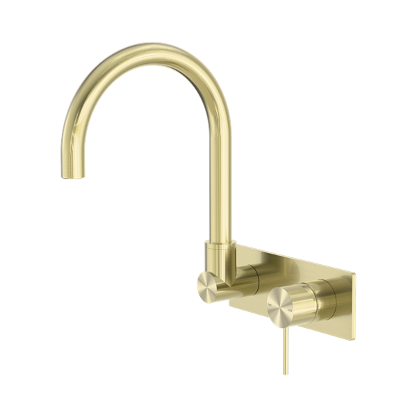 Nero Mecca Wall Basin/Bath Mixer Swivel Spout Brushed Gold - NR221910QBG