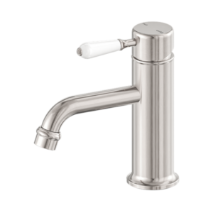Nero York Straight Basin Mixer With White Porcelain Lever Brushed Nickel - NR692101b01BN