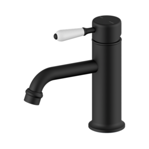 Nero York Straight Basin Mixer With White Porcelain Lever Matte Black - NR692101b01MB