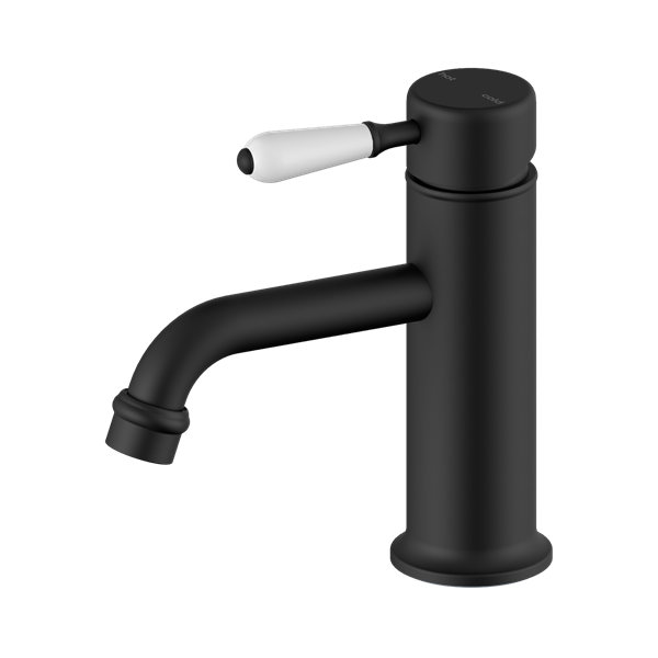 Nero York Straight Basin Mixer With White Porcelain Lever Matte Black - NR692101b01MB