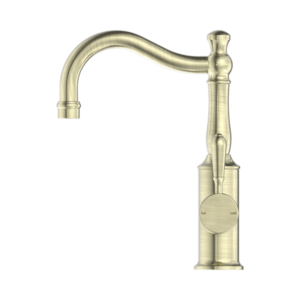 Nero York Basin Mixer Hook Spout With Metal Lever Aged Brass - NR69210202AB