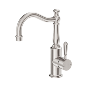 Nero York Basin Mixer Hook Spout With Metal Lever Brushed Nickel - NR69210202BN