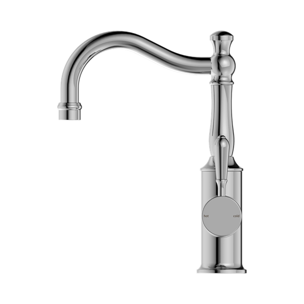 Nero York Basin Mixer Hook Spout With Metal Lever Chrome - NR69210202CH