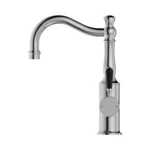 Nero York Basin Mixer Hook Spout With Black Porcelain Lever Chrome - NR69210203CH