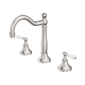 Nero York Basin Set With White Porcelain Lever Brushed Nickel - NR692102a01BN