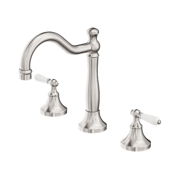Nero York Basin Set With White Porcelain Lever Brushed Nickel - NR692102a01BN