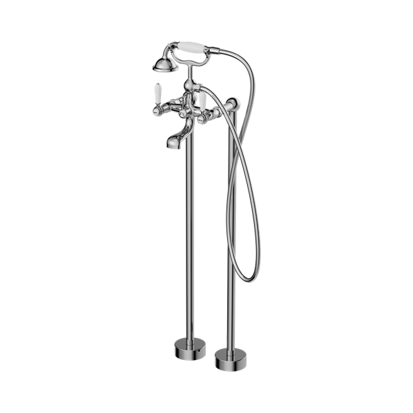 Nero York Freestanding Bath Set With White Porcelain Hand Shower Chrome - NR692103a01CH
