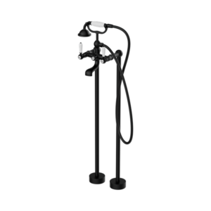 Nero York Freestanding Bath Set With White Porcelain Hand Shower Matte Black - NR692103a01MB