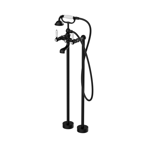 Nero York Freestanding Bath Set With White Porcelain Hand Shower Matte Black - NR692103a01MB