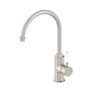 Nero York Kitchen Mixer Gooseneck Spout With White Porcelain Lever Brushed Nickel - NR69210601BN