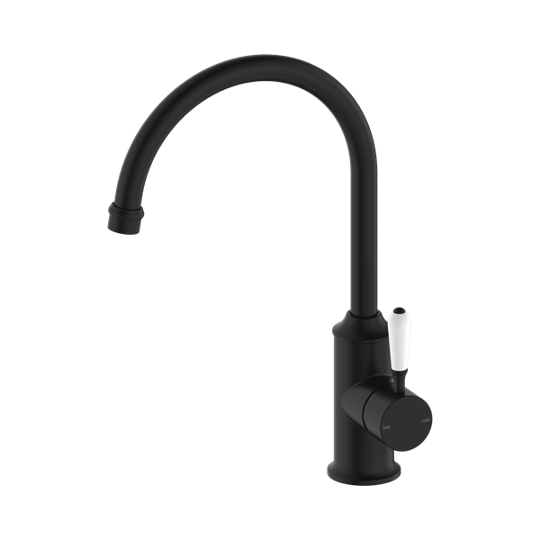 Nero York Kitchen Mixer Gooseneck Spout With White Porcelain Lever Matte Black - NR69210601MB