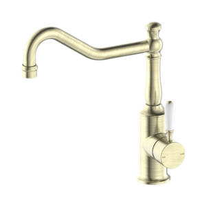 Nero York Kitchen Mixer Hook Spout With White Porcelain Lever Aged Brass - NR69210701AB