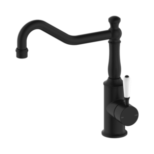 Nero York Kitchen Mixer Hook Spout With White Porcelain Lever Matte Black - NR69210701MB