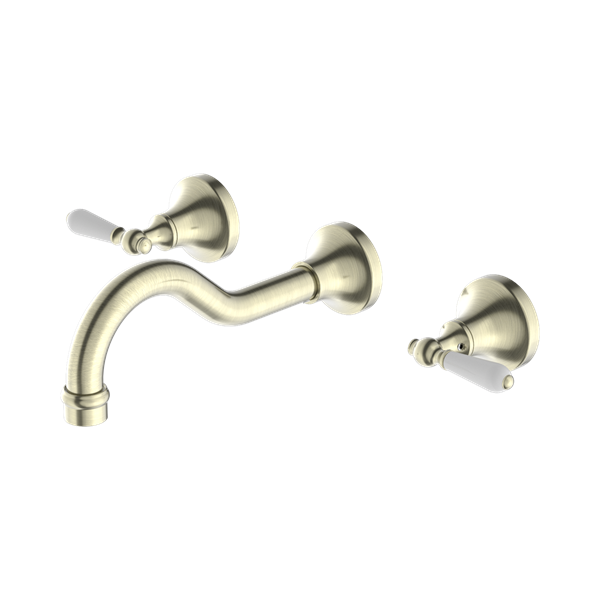 Nero York Wall Basin Set With White Porcelain Lever Aged Brass - NR692107a01AB