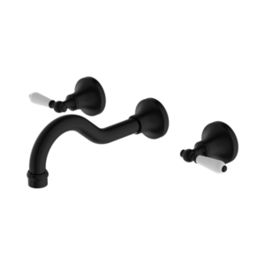 Nero York Wall Basin Set With White Porcelain Lever Matte Black - NR692107a01MB